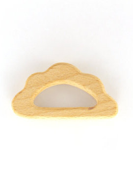 Wooden Cloud Teething Ring with Cupcake Pacifer Clip - Natural Wood Teether for Baby - Baby Shower Gift