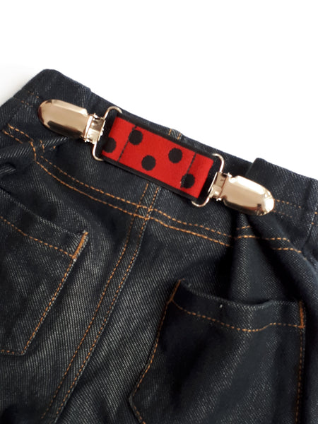 Red with Navy Dots ELASTIC CLIP BELT - Kids Clip Belt - Toddler Belt - Childrens Belt for Pant