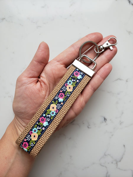 Womens Gift for Wife- Mini KEY FOB- Floral Key Chain- Keychain Holder- Womens Key Ring- Key Lanyard- Wristlet Key Fob- Gift Under 10