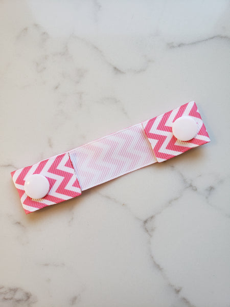 Light Pink White Chevron Ear Saver - Face Mask Extender Strap - Non stretchy - 4 inches