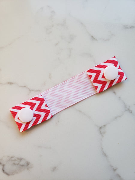 Dark Pink White Chevron Ear Saver - Face Mask Extender Strap - Non stretchy - 4 inches