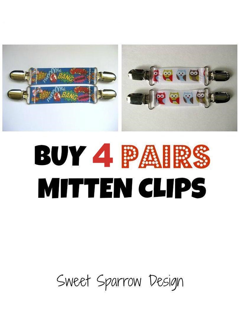 4 Pairs MITTEN CLIPS for Children - Your Choice of Color for Mitt Clips