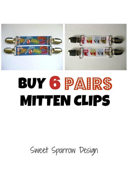 6 Pairs of MITTEN CLIPS for Children - Kids Mitten Clips - Glove Clips for Kids