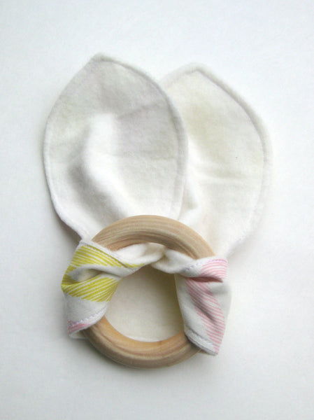 Pink Chevron Bunny Ear Teether - Organic Baby Teether - Wood Baby TEETHER - Baby Girl Shower Gift