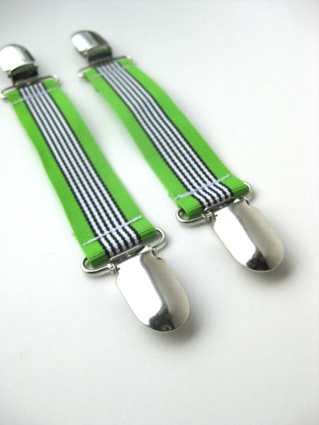 Green Striped MITTEN CLIPS for Children- Toddler Mitten Clips- Mitt Clips for Kids