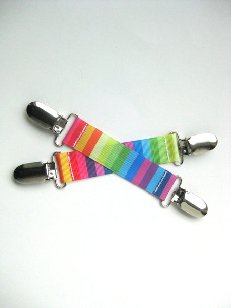 Rainbow Stripe MITTEN CLIPS for Children - Toddler Mitten Clips - Rainbow Gift for Kids