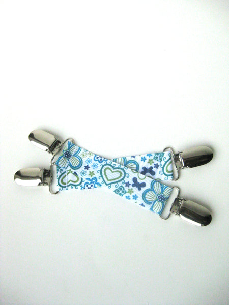 Blue Floral MITTEN CLIPS for Children - Toddler Mitten Clips - Glove Clips for Kids