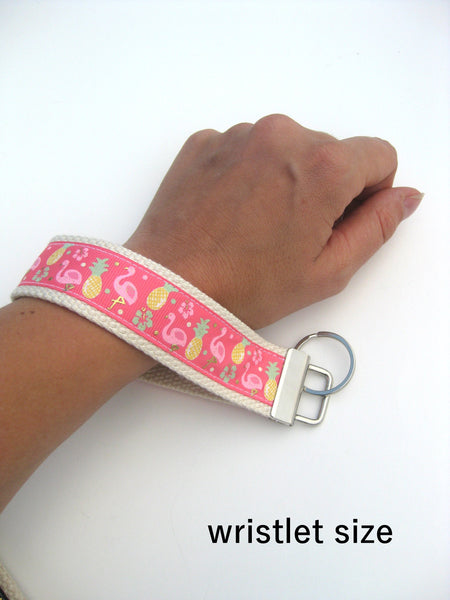 Pink Flamingo Keychain- Flamingo Key Fob Wristlet- Wristlet Key Fob- Womens Key Fob Wrist Keychain- Flamingo Gift- Womens Gift Under 10