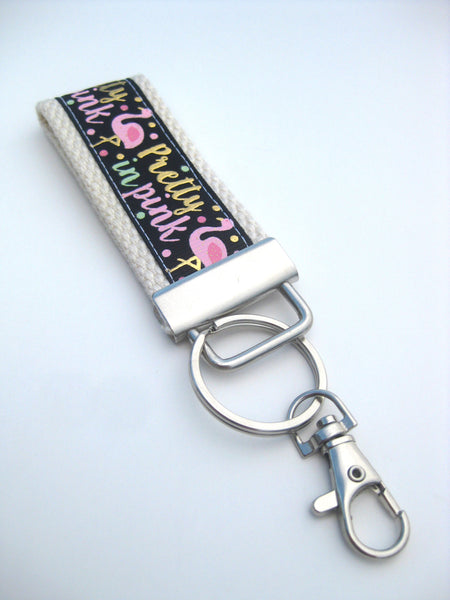 Pink Flamingo Keychain- Flamingo Key Fob Wristlet- Wristlet Key Fob- Womens Key Fob Wrist Keychain- Flamingo Gift- Womens Gift Under 10