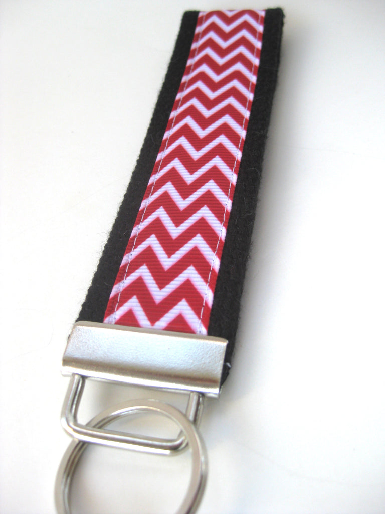 Red and Black Chevron Wristlet Key Fob - Wrist Keychain for Women
