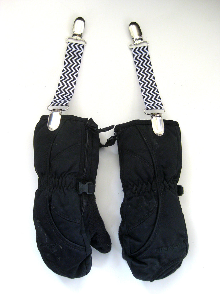 Black Chevron MITTEN CLIPS for Children - Kids Mitten Clips - Glove Clips for Kids