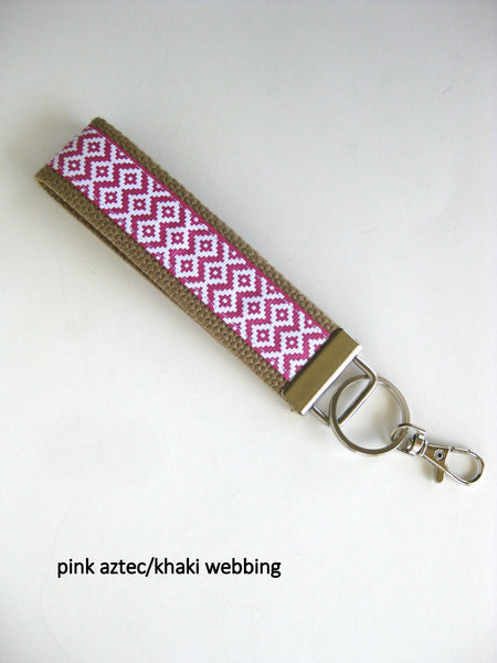 Pink or Blue Aztec Tribal KEY FOB Wristlet - Wrist Keychain for Her - Key Lanyard for Women - Wristlet Key Chain - Gift for Her - Womens Gift Under 10