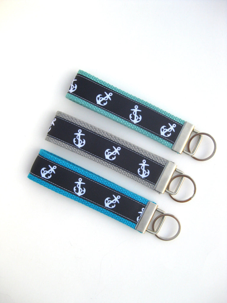 Nautical Key Chain- Navy Anchor Key Fob- Nautical KEY FOB- Wristlet Key Fob- Nautical Gift for Her