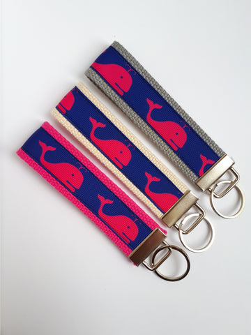 Pink Whale Key Chain - Nautical Key Fob - Preppy KEY FOB - Wristlet Key Fob - Whale Gift Idea