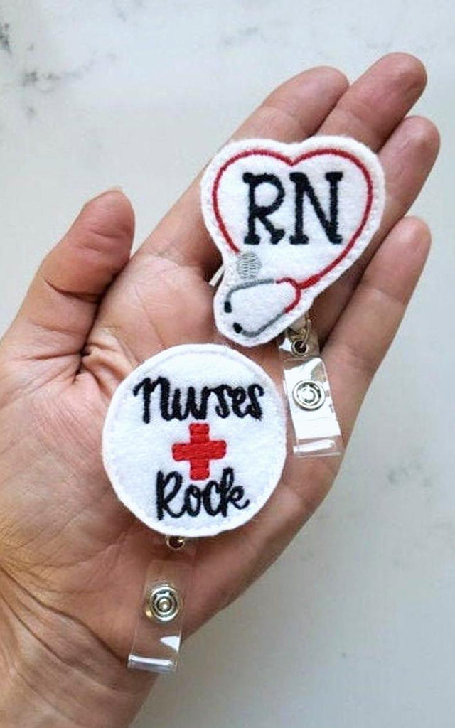 RN Nurse Badge Reel - Nurses Rock Badge Holder - Nurse Gifts under