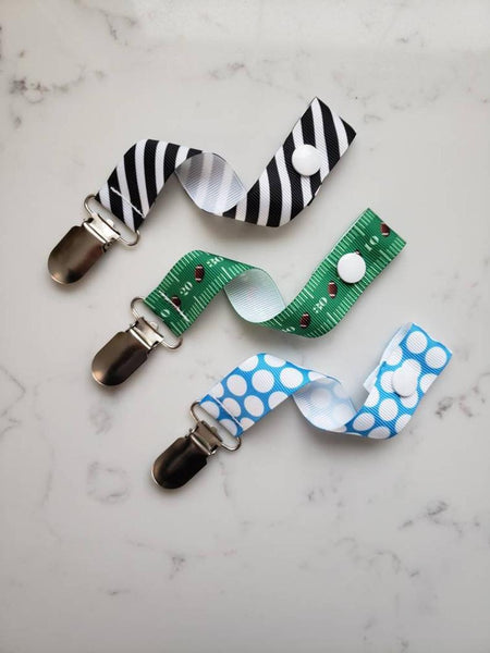 Football PACIFIER CLIP - Baby Boy Shower Gift Set - Boys Universal Pacifier Holder - Striped Soother Clip - Paci Clip Soothie String
