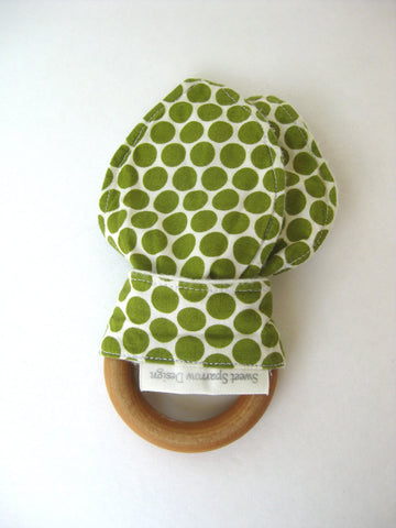 Organic Baby Teether- Wood Baby TEETHER- Green Bunny Ear Teether- Baby Teething Toy- Baby Shower Gift- Organic Baby Gift- Wood Ring Teether