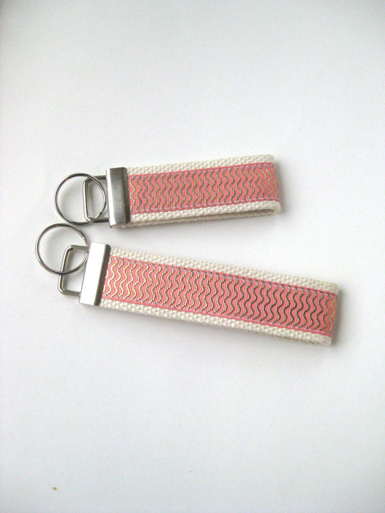 Coral Gold Key Fob- Pretty Key Chain for Her- Pink KEY FOB- Wristlet Key Fob- Womens Gift for Her Under 10