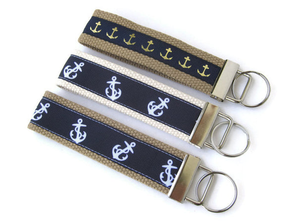 Navy Anchor Key Fob- Nautical Key Chain- Nautical KEY FOB- Wristlet Key Fob- Nautical Gift for Her- Womens Gift Under Ten