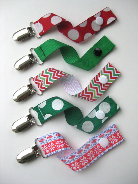 Christmas PACIFIER CLIP - Dummy Clip - Universal Pacifier Holder - Green Red Soother Clip