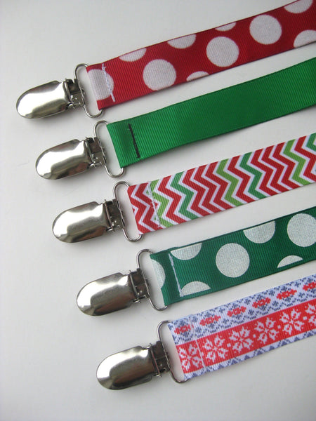 Christmas PACIFIER CLIP - Dummy Clip - Universal Pacifier Holder - Green Red Soother Clip