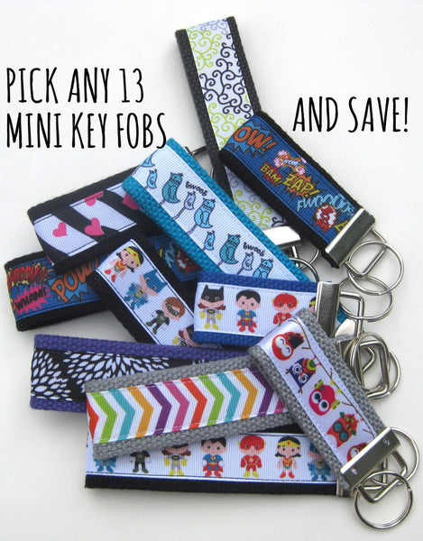 13 Mini KEY FOB- Kids Key Chain- Kids Birthday Party Favor Gift- Wholesale Keychain Holder- Kids Key Ring- Kid Gift Under 10- Grab Bag Gift