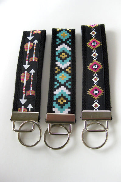 Aztec KEY FOB Wristlet- Wrist Keychain for Her- Tribal Key Fob for Women