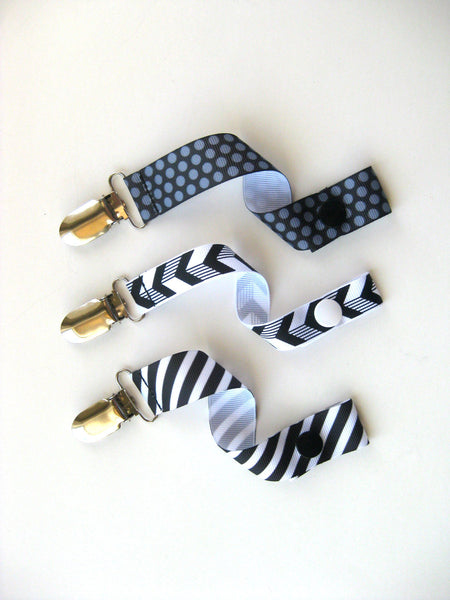 Baby Boy Pacifier Clip Set - Monochrome Baby Gift - Universal PACIFIER CLIP - Soother String