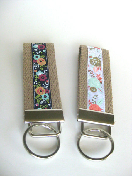 Womens Gift for Wife- Mini KEY FOB- Floral Key Chain- Keychain Holder- Womens Key Ring- Key Lanyard- Wristlet Key Fob- Gift Under 10