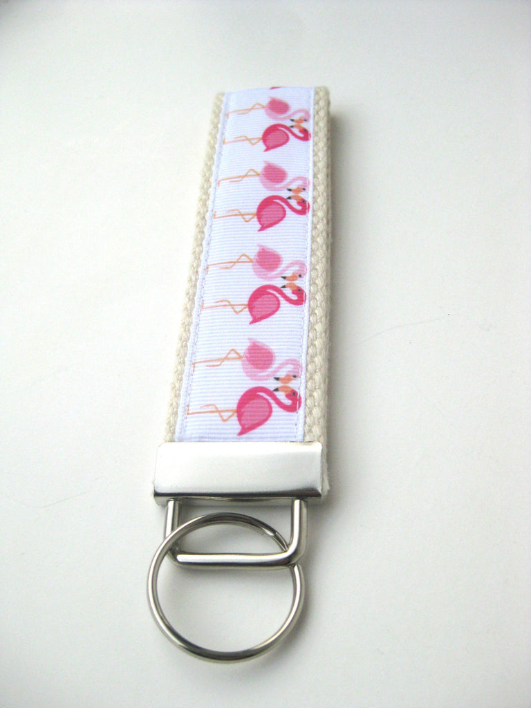 Wristlet Key Fob- Flamingo Keychain- Womens Key Chain for Her- Womens Key Fob- Wrist Keychain- Womens Gift Under 10- Flamingo Gift for Her
