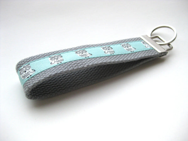 Mint Owl KEY FOB Wristlet - Womens Gift Under 10 - Owl Keychain for Her - Wristlet Key Chain