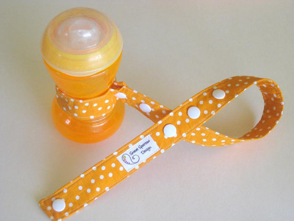 Orange Bottle Leash- Orange Polka Dot Toy Leash- Sippy Cup Leash- Toy Tether- Sophie TOY LEASH- Stroller Toy Strap- New Baby Gift Under 10