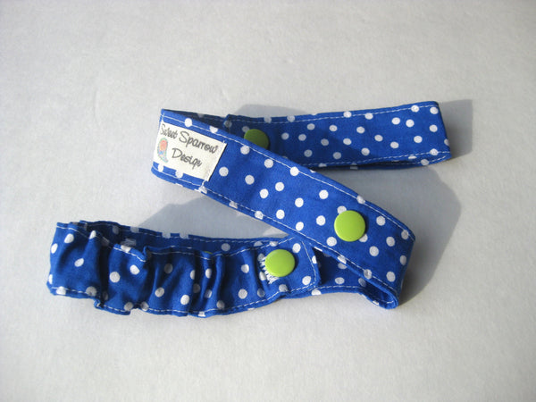 Blue Polka Dot Toy LEASH- Sophie Leash- TOY TETHER- Sippy Cup Saver- Bottle Leash- Baby Carrier Toy Strap- Baby Shower Gift- Tula Toy Strap