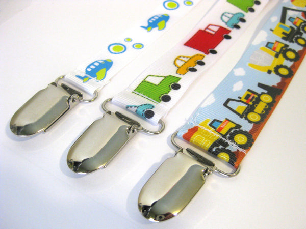 Baby Boy Pacifier Clip Set Vehicle Prints - Universal PACIFIER CLIP - Boy Dummy Clip - Baby Shower Gift