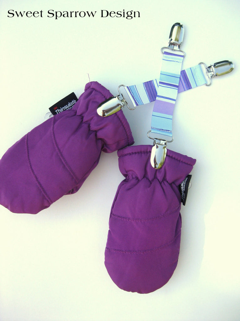Girl MITTEN CLIPS - Mitt Clip for Kids - Purple Stripe Mitten Clip