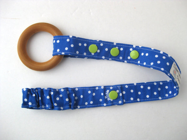 Blue Polka Dot Toy LEASH- Sophie Leash- TOY TETHER- Sippy Cup Saver- Bottle Leash- Baby Carrier Toy Strap- Baby Shower Gift- Tula Toy Strap