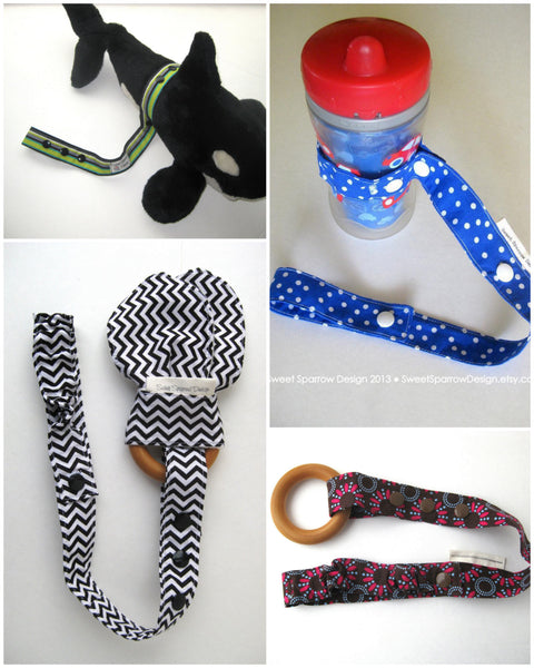 Custom TOY LEASH Set- Choose any 3 Toy TETHERS- Toy Clip- Bottle Leash- Sophie Leash