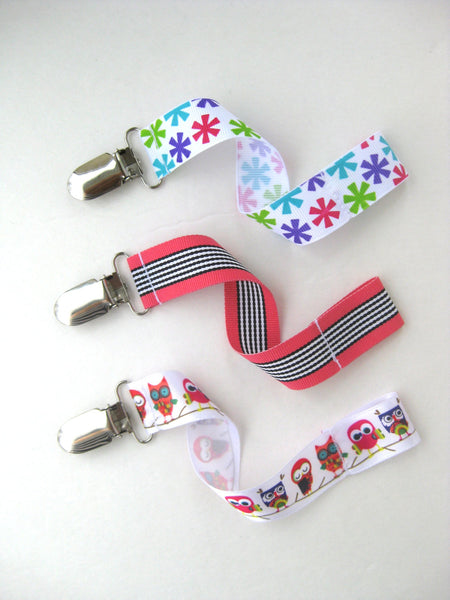 Baby Girl Pacifier Clip Set - Pink Dummy Clip - New Baby Girl Gift