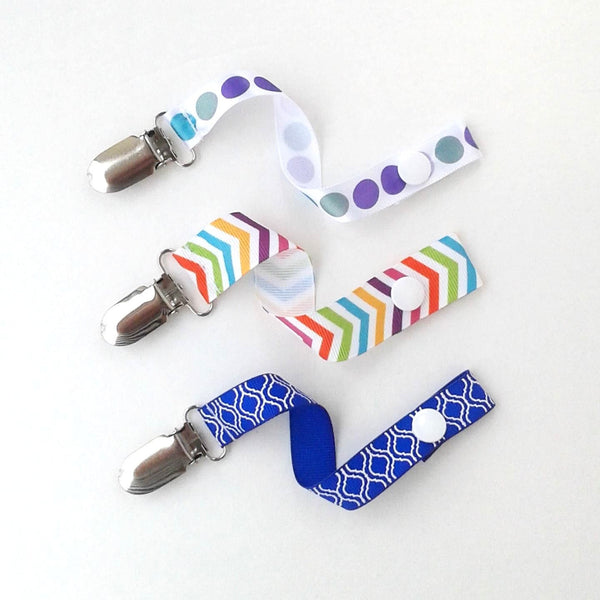 Girl Pacifier Clip- Girl Dummy Clip- Baby Girl Gift- Broken Chevron Dots Blue Paci Clip- Soother Clip- Baby Shower Gift- Girl Toy Clip