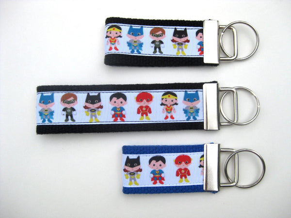 Superhero Keychain- Mini or Wristlet Key Fob- Backpack Zipper Pull- Kids Key Chain- Superhero Keychain- Key Lanyard- Kids Gift Under 10