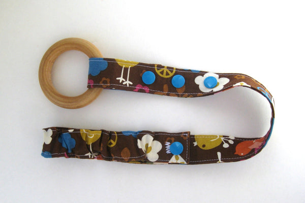 Brown Birds Baby Bottle LEASH - Toy Leash- Toy TETHER- Sophie Leash- Baby Carrier Strap- Stroller Toy Strap or Toy Saver- Baby Girl Gift